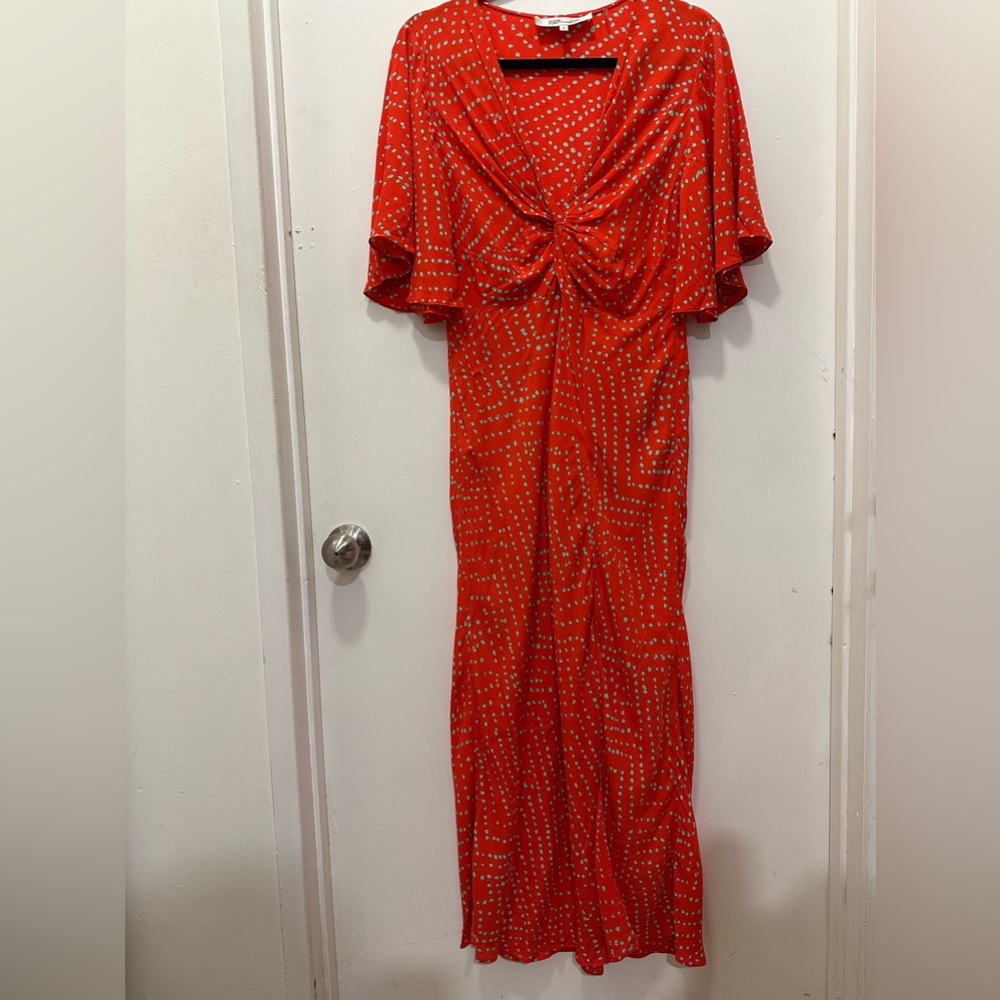 Diane Furstenberg Elegant Red/Turquoise Polka Dot Print Dress Sz 6 - Picture 2 of 8
